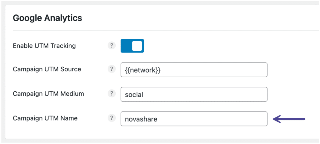 Campaign UTM name in Novashare