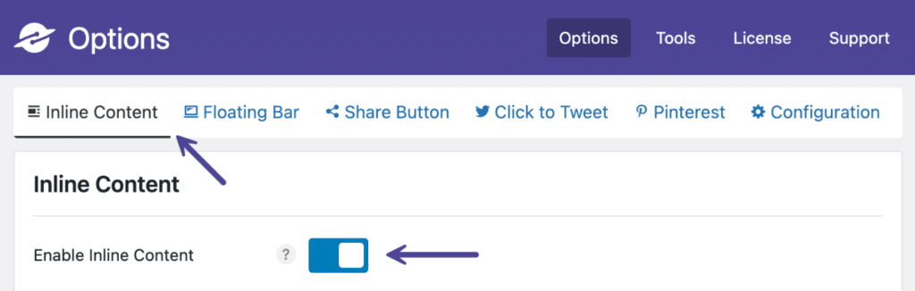 Enable inline content share buttons
