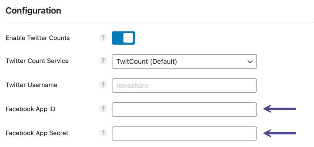 Novashare Facebook App ID and Facebook App Secret