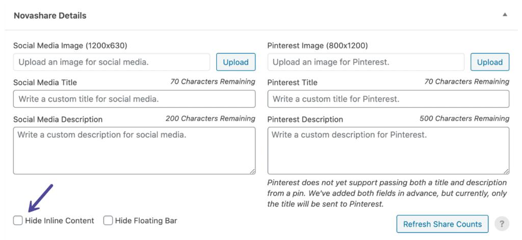 Novashare hide inline content