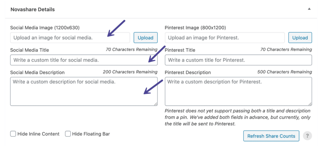 Novashare meta details for social media