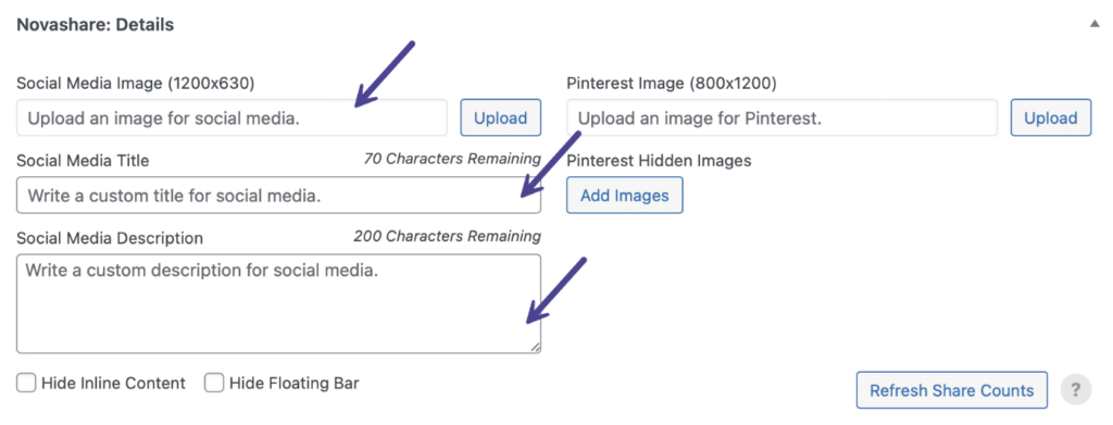 Novashare meta details for social media