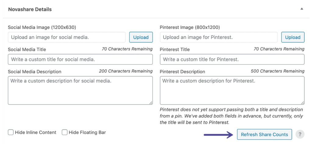 Novashare refresh share counts