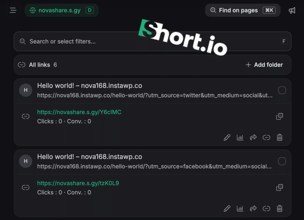 Short links in short.io