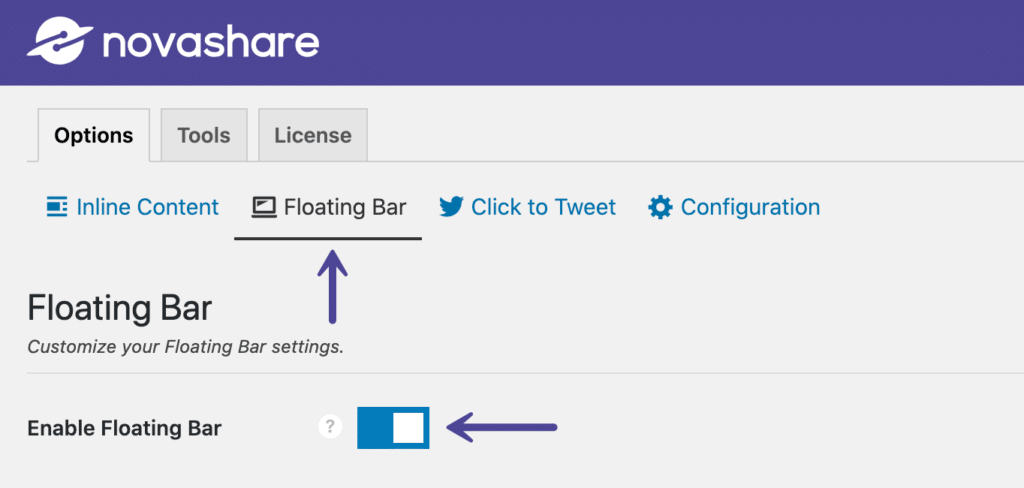 Enable floating bar social share buttons in Novashare