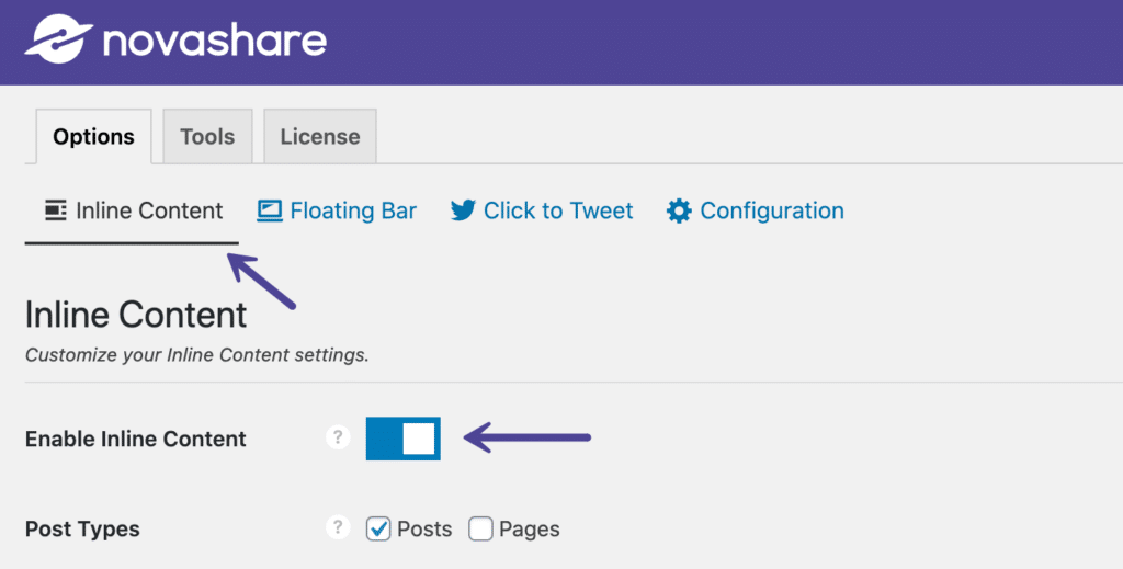 Enable inline content share buttons