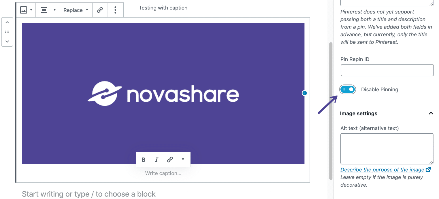 How to use Pinterest image hover pins - Novashare