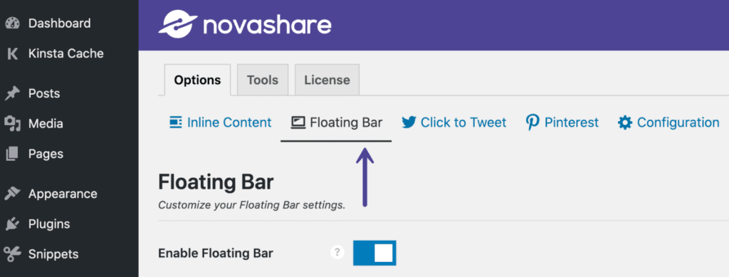 Novashare floating bar content share buttons