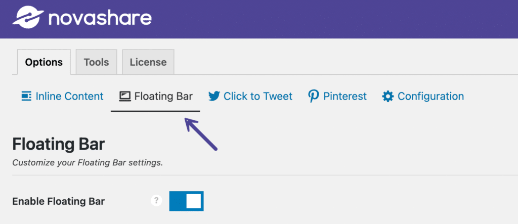Novashare floating bar share buttons