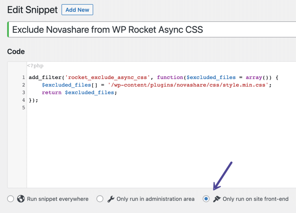 Exclude Novashare from WP Rocket Async CSS snippet