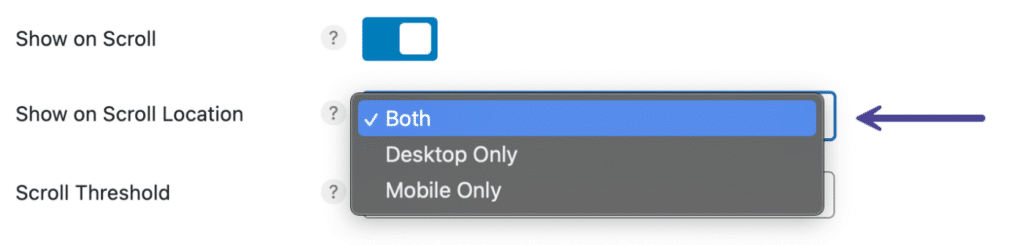 Show on scroll location