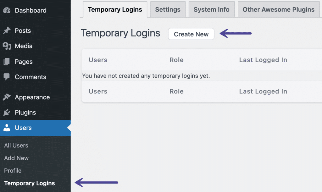 Create new temporary login