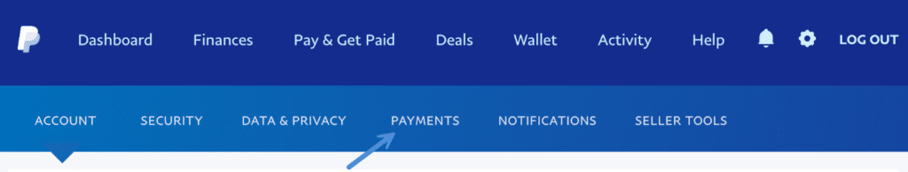 PayPal payments tab