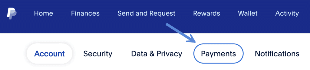 PayPal payments tab