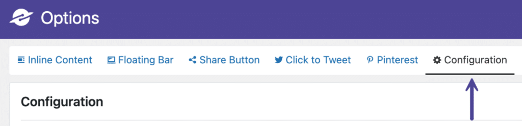 Novashare configuration tab