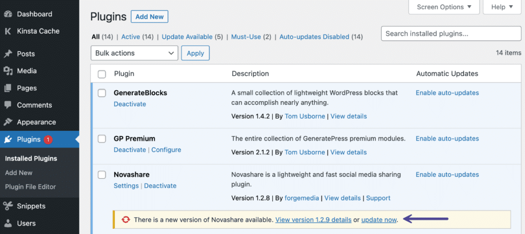 Update Novashare WordPress plugin