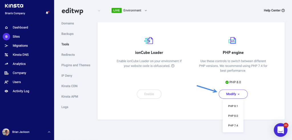 Change PHP version