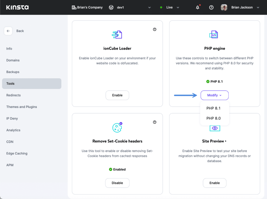 Change PHP version