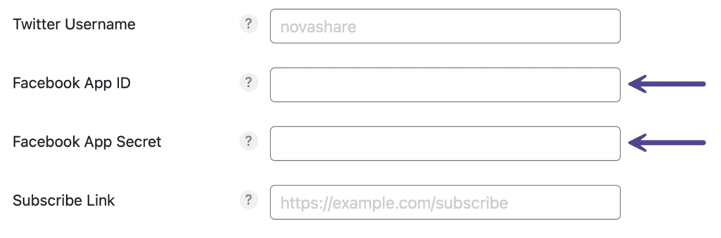Novashare Facebook App ID and Facebook App Secret
