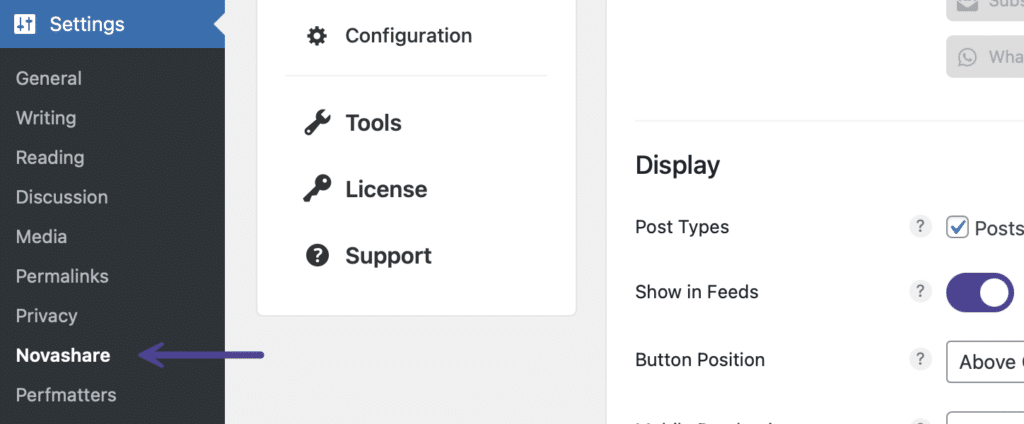 Novashare plugin settings