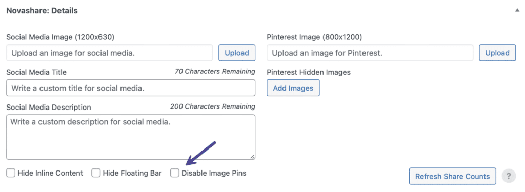 Disable image pins in Novashare