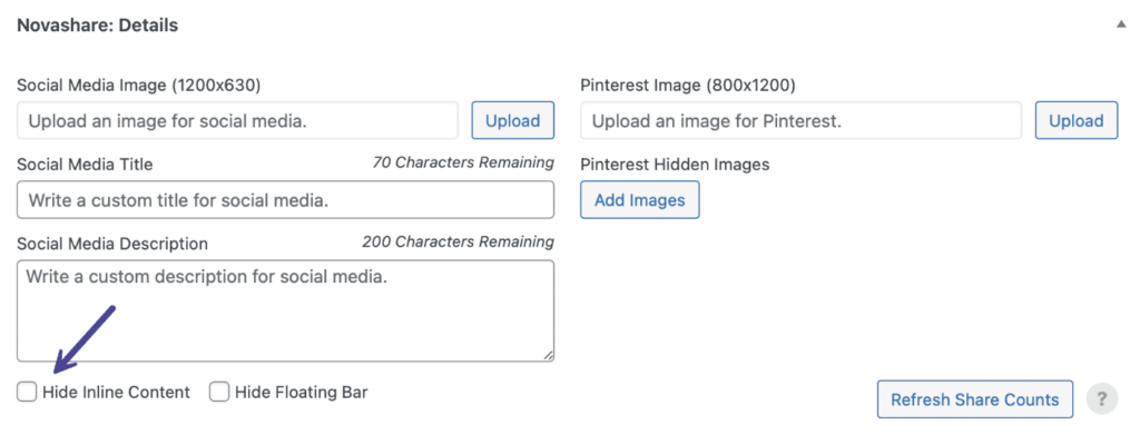 Novashare hide inline content