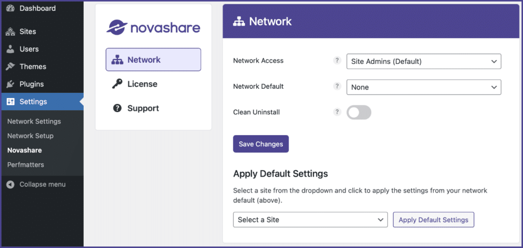 Novashare multisite support