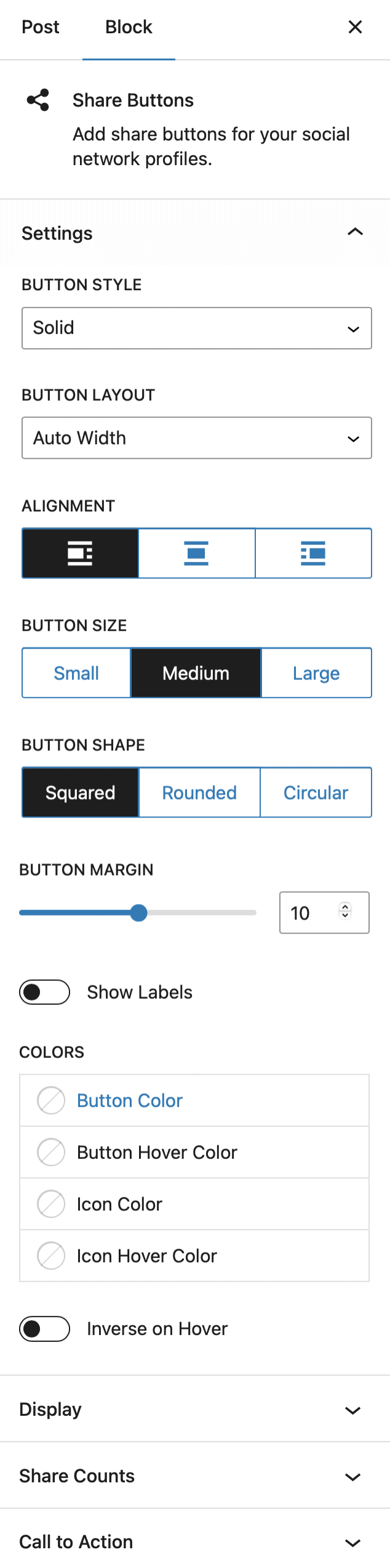 Share buttons block settings